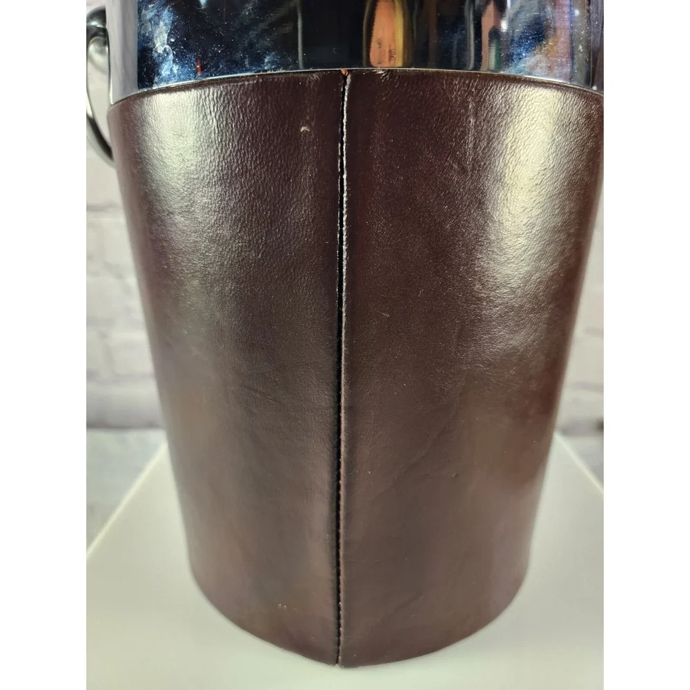 SUPER RARE Leather Champagne Chiller Ice Bucket Exquisite VIKING Ship Embossed